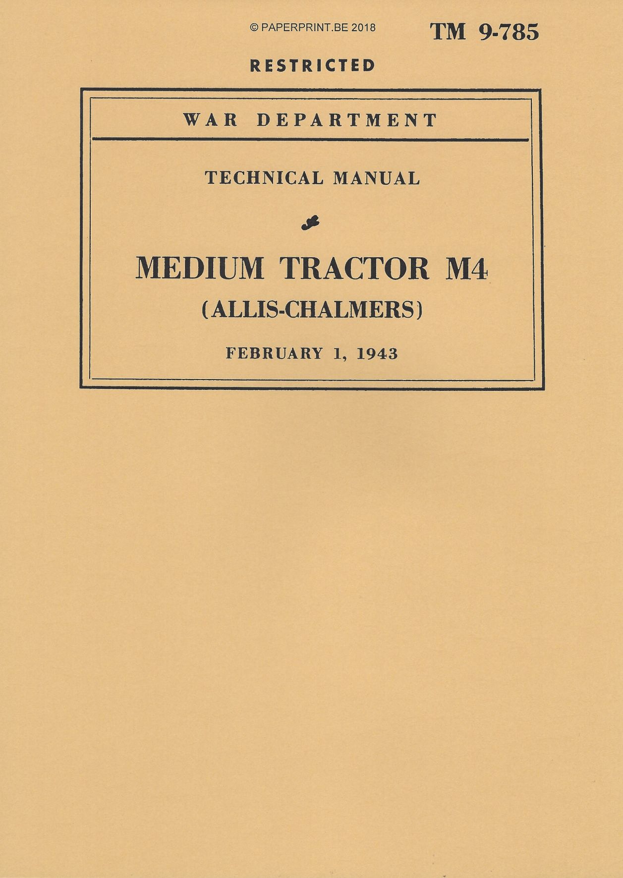 TM 9-785 US ALLIS-CHALMERS MEDIUM TRACTOR M4